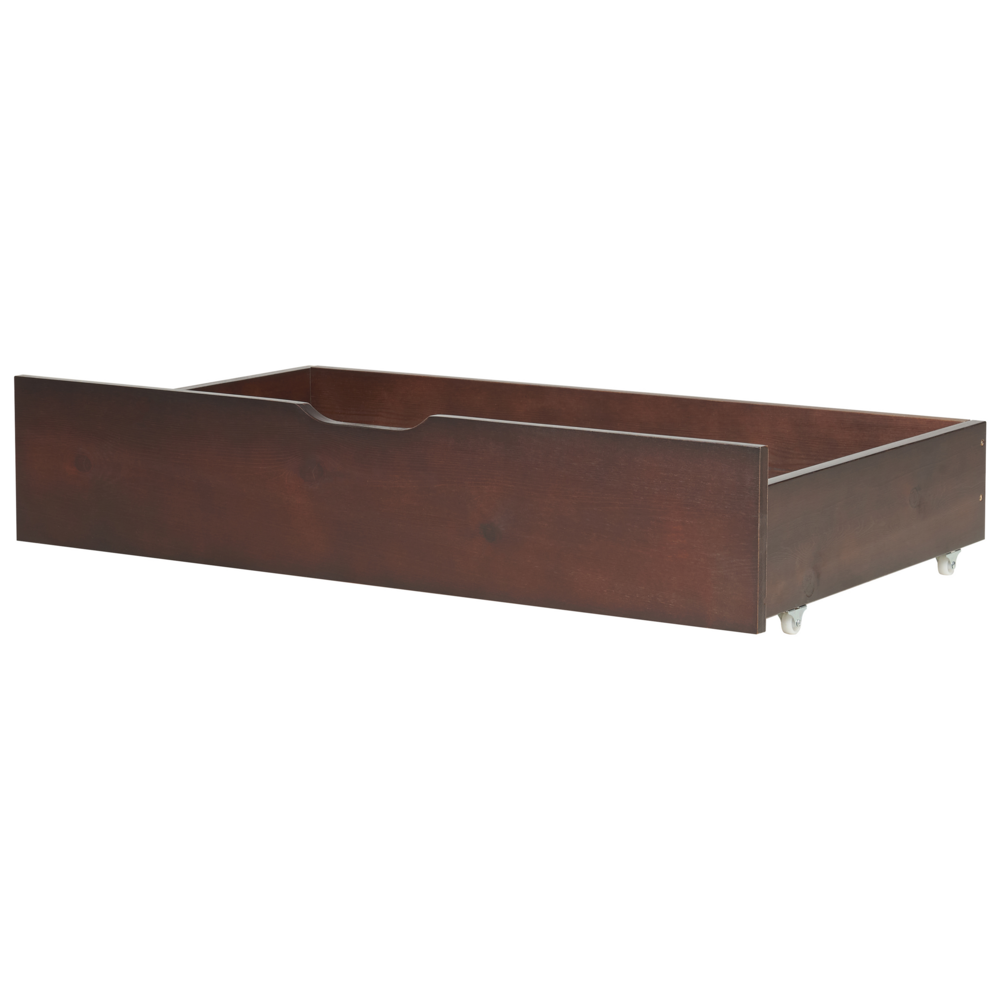 foto del prodotto set di 2 cassetti letto contenitore sottoletto in legno massello scuro con ruote