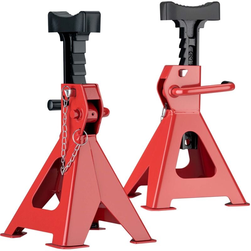 foto del prodotto set di 2 cavalletti auto, cavalletti per carrozzeria, capacità 2 tonnellate/coppia, altezza regolabile 26,5-43 cm, testa in gomma antiscivolo - wiltec