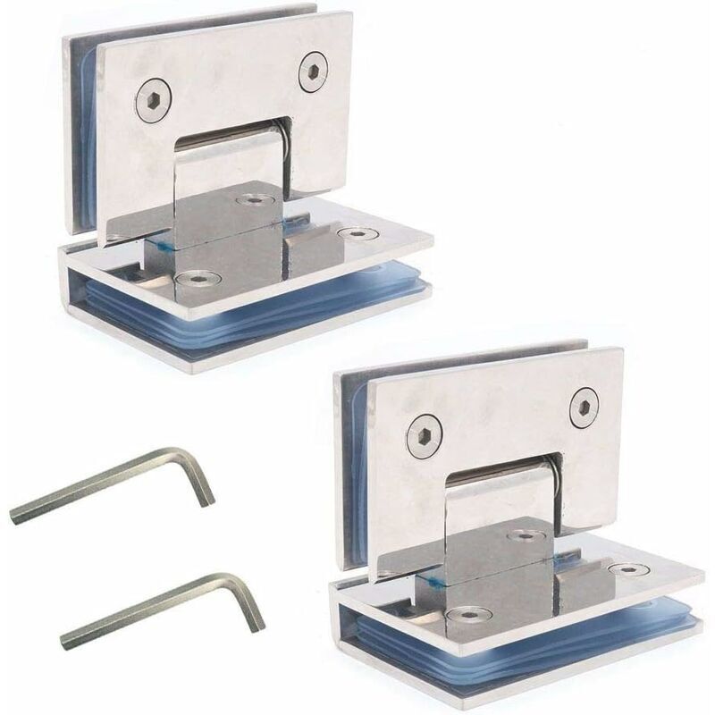 foto del prodotto set di 2 cerniere per porte in vetro senza telaio, cerniera per porta doccia, montaggio su pannello in vetro, pannello in vetro adatto da 8 12 mm,