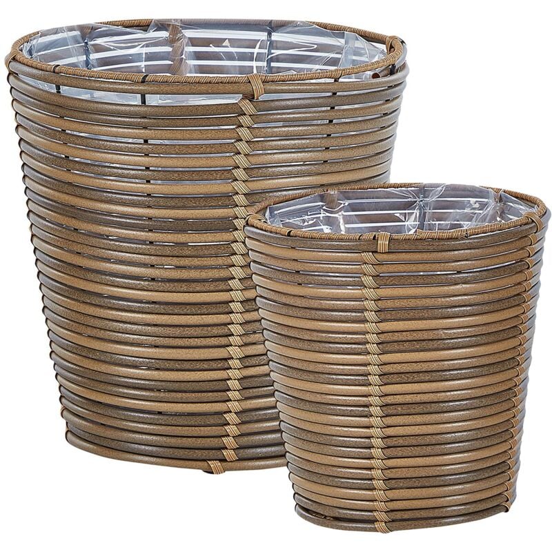 foto del prodotto set di 2 ceste per piante da esterno vasi per piante rivestite in rattan sintetico marrone sarti