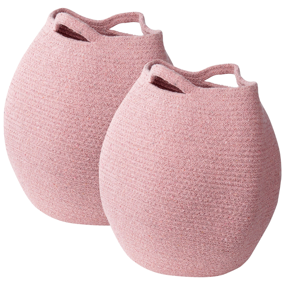 foto del prodotto set di 2 cesti portaoggetti in cotone rosa 20 x 30 cm portabiancheria contenitori intrecciati a mano