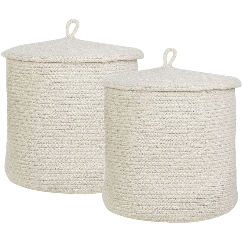 foto del prodotto set di 2 cestini portaoggetti in cotone stile boho silopi bianco sporco