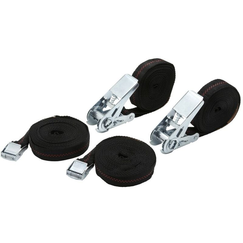 foto del prodotto set di 2 cinghie a cricchetto 25 mm x 5 m e 2 cinghie con fibbia 25 mm x 2,5 m. centrale brico