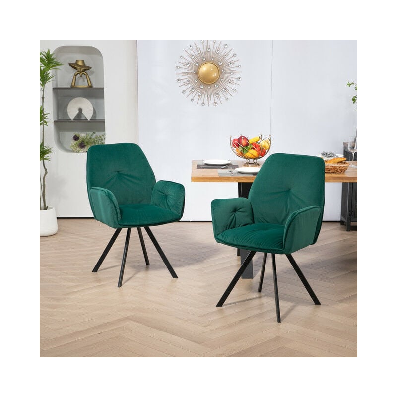 foto del prodotto set di 2 comode sedie da pranzo in tessuto verde con braccioli verde meubles cosy