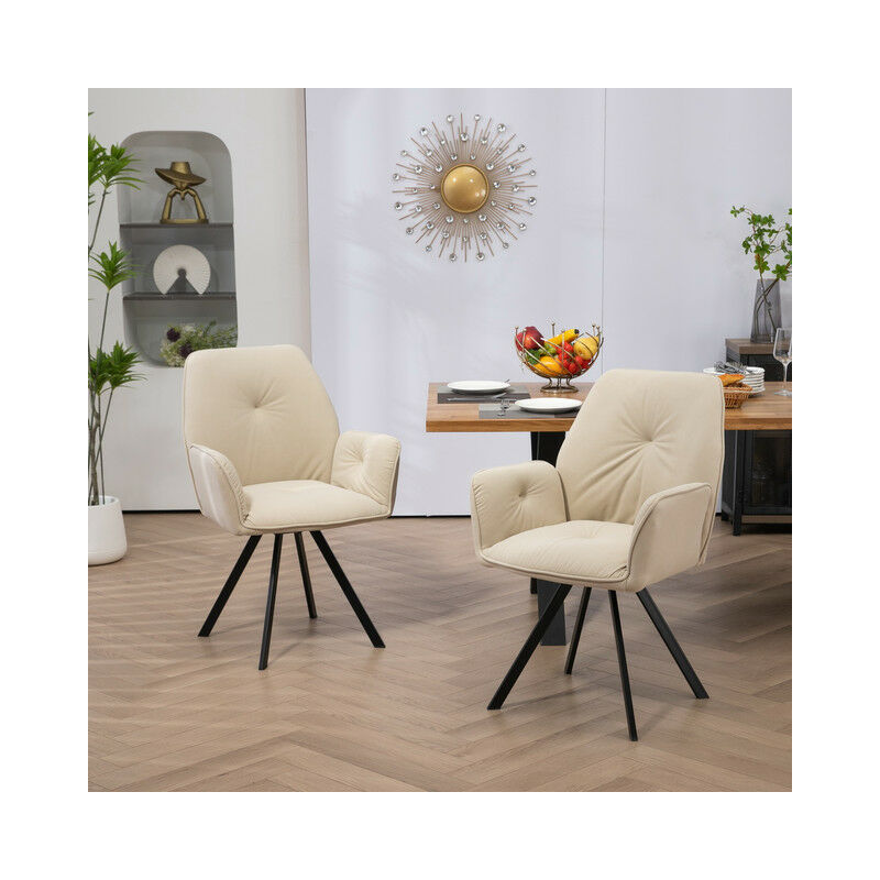 foto del prodotto set di 2 comode sedie da sala da pranzo in tessuto beige con braccioli beige meubles cosy