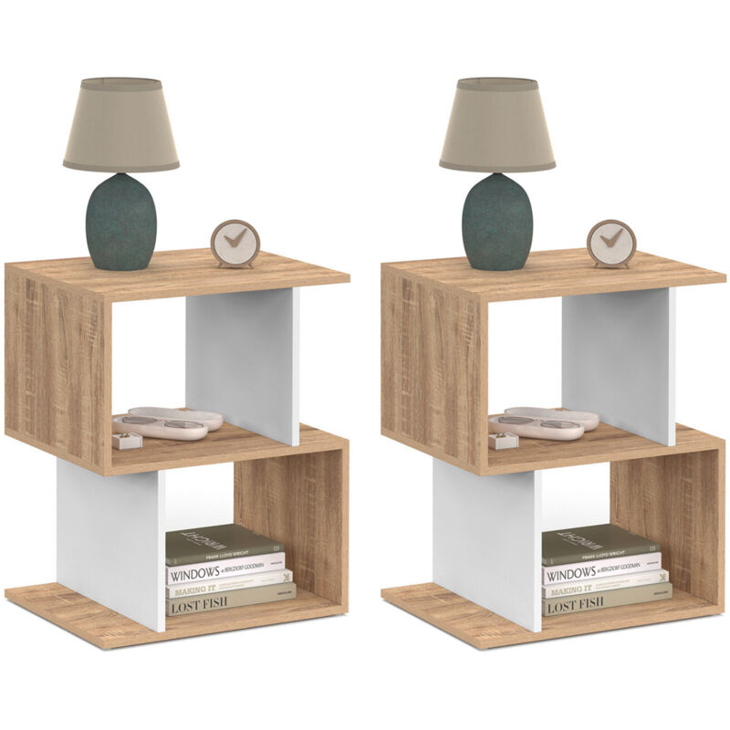 foto del prodotto set di 2 comodini a s sofia con contenitori a giorno in faggio ed effetto bianco