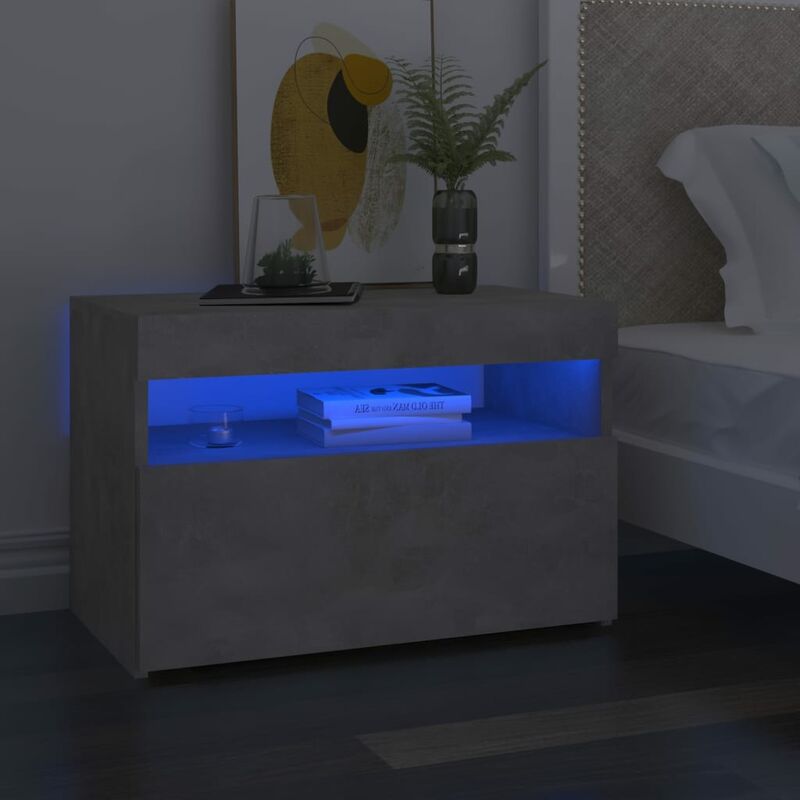 foto del prodotto set di 2 comodini camera da letto tavolini da salotto e luci led grigio cemento 60x35x40 cm truciolato bv570149 bonnevie