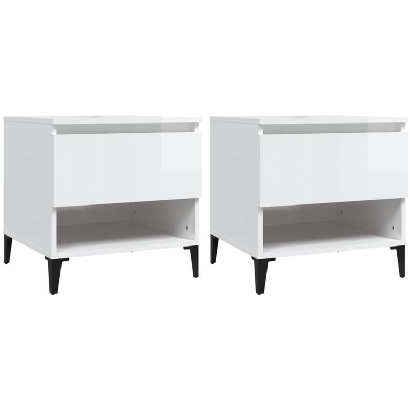 foto del prodotto set di 2 comodini comodino con cassetto e vano 50 x 46 x 50 cm mdf bianco lucido dec032654