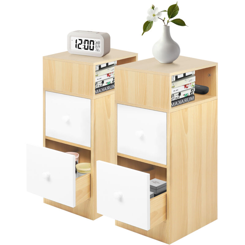 foto del prodotto set di 2 comodini con 2 cassetti, cassettiera, organizer con due cassettiere, organizer log white