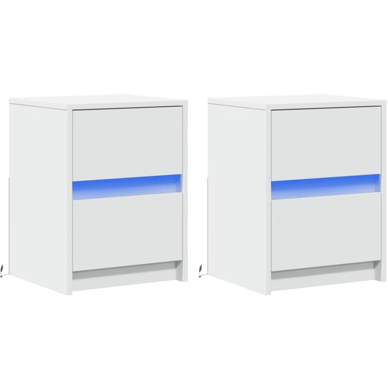 foto del prodotto set di 2 comodini con cassetti e led 38 x 34 x 50 cm in mdf bianco dec032870