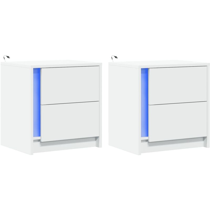 foto del prodotto set di 2 comodini con cassetti e led 43 x 34 x 45 cm in mdf bianco dec032871