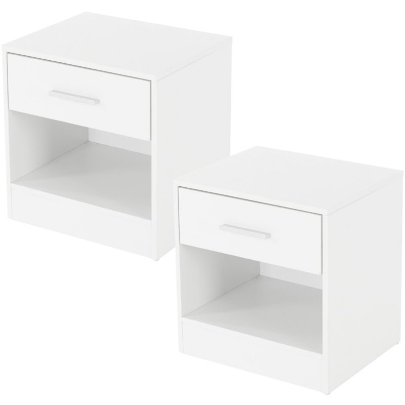 foto del prodotto set di 2 comodini con cassetto e ripiano d'appoggio aperto in legno maniglia in alluminio - 36,5 x 38,5 x 30 cm - tavolino camera da letto coppia di