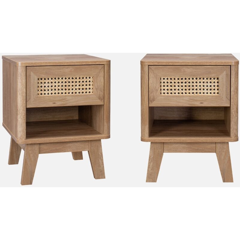 foto del prodotto set di 2 comodini con decorazione in legno e canna da zucchero
