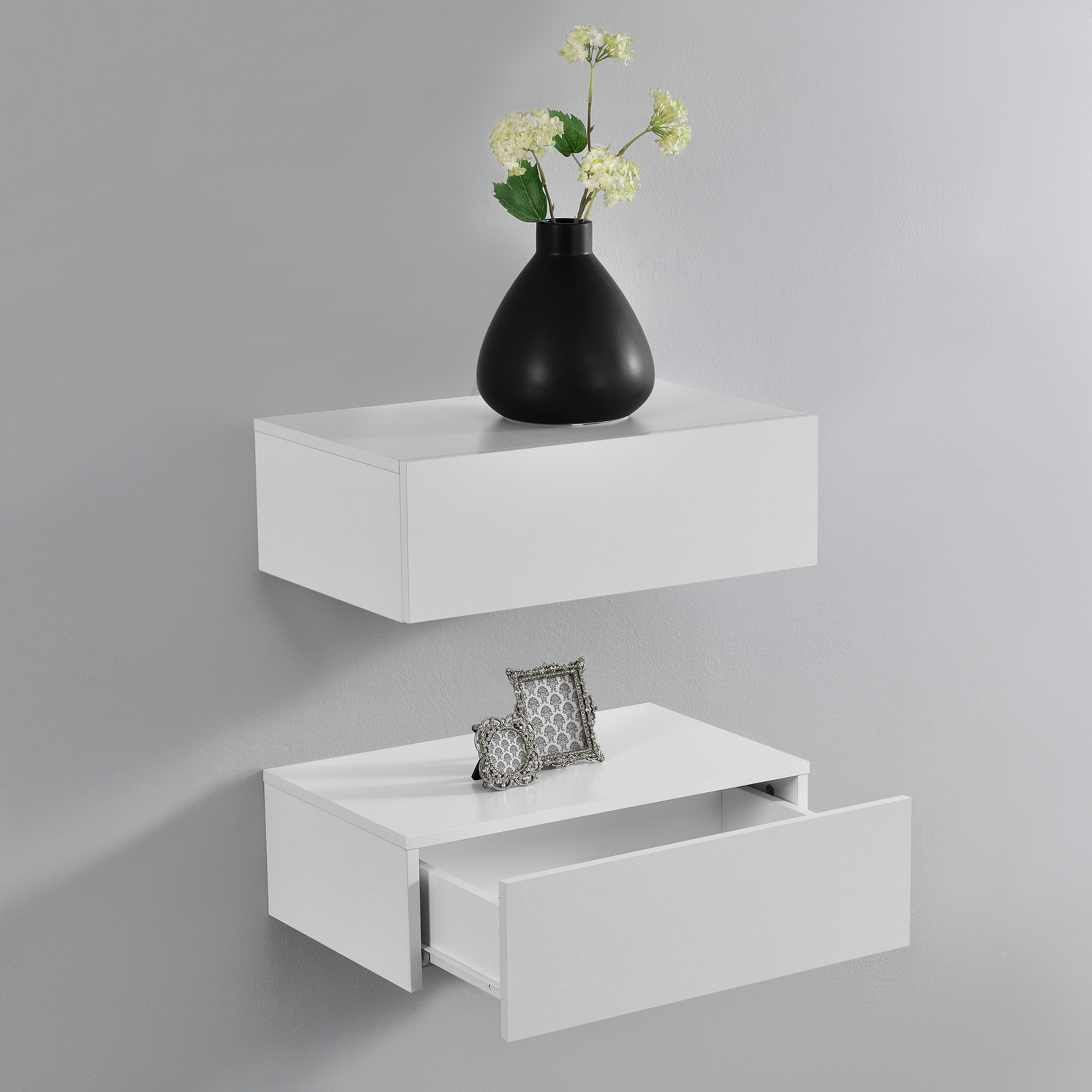 foto del prodotto set di 2 comodini da parete con cassetto 46x30x15 cm bianco opaco en.casa 