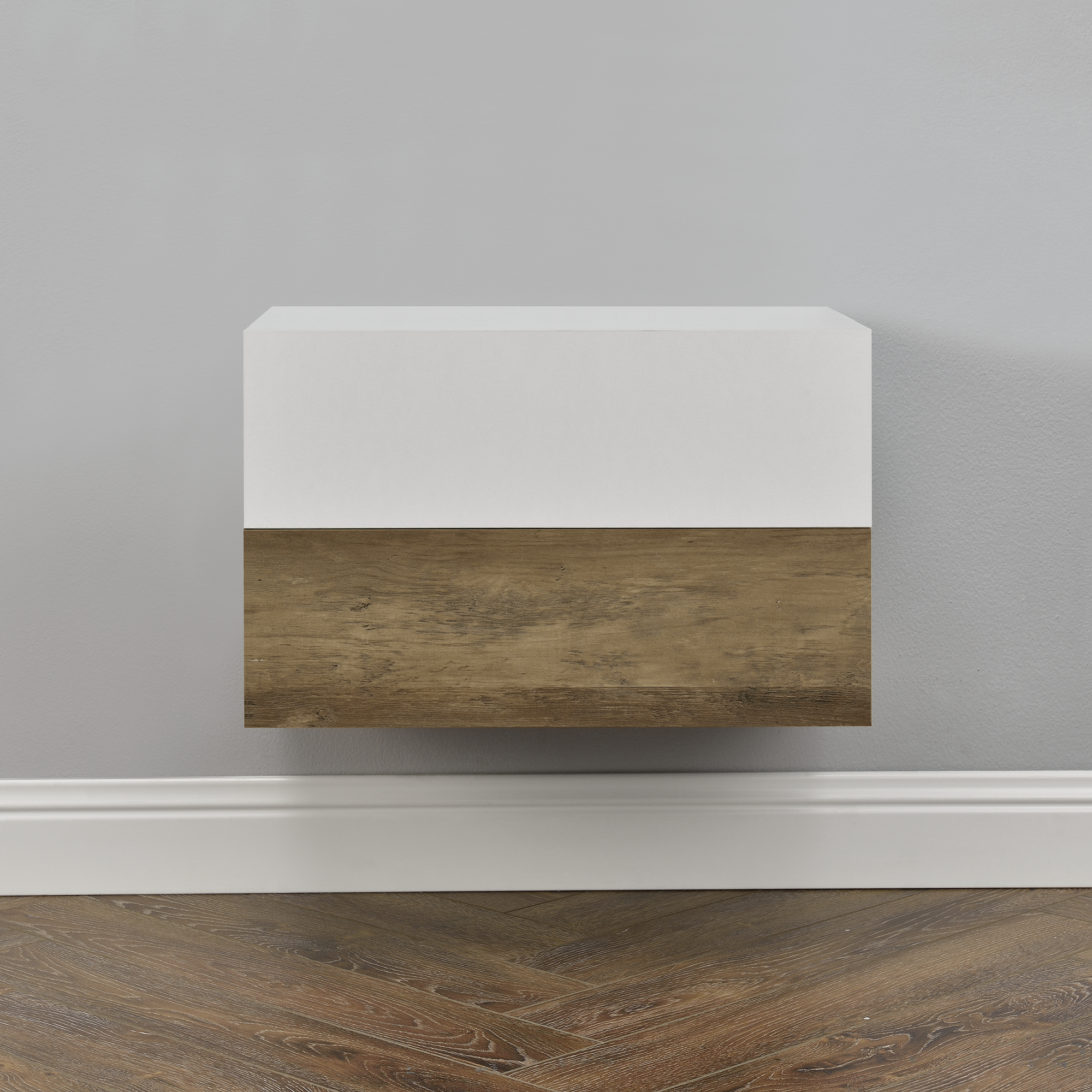 foto del prodotto set di 2 comodini da parete con cassetto 46x30x15 cm effetto legno bianco opaco en.casa 