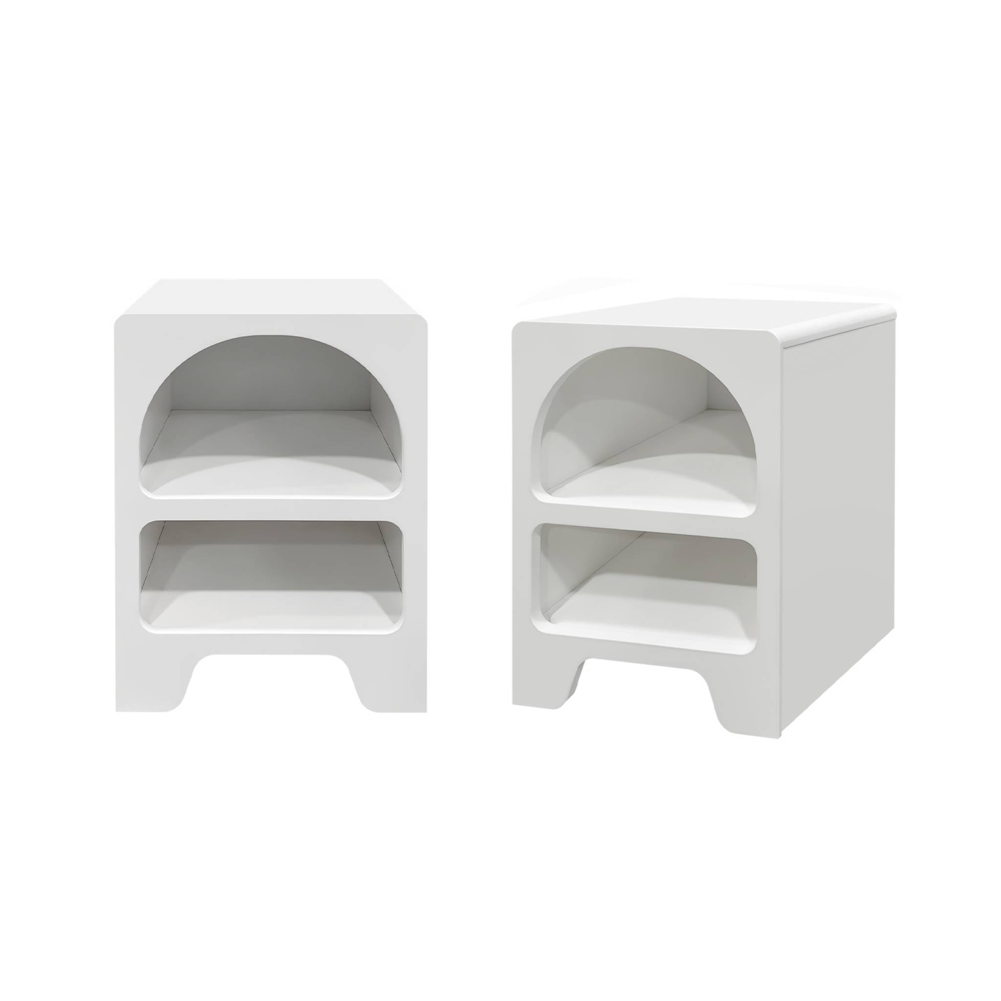 foto del prodotto set di 2 comodini effetto legno bianco, 2 nicchie, bianco