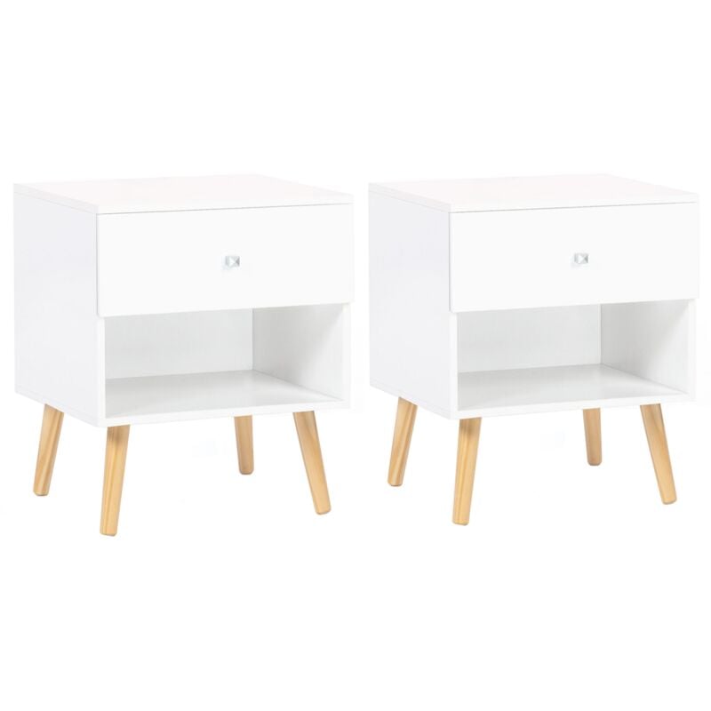 foto del prodotto set di 2 comodini emmie con 1 cassetto, legno scandinavo e bianco