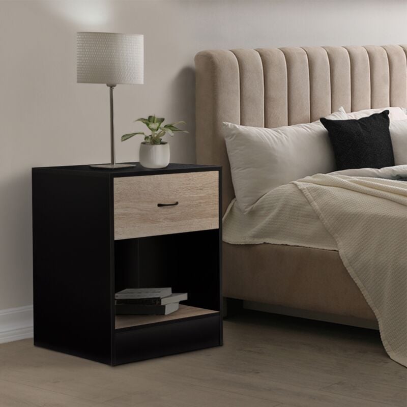 foto del prodotto set di 2 comodini in legno nero e cassetto bianco olga
