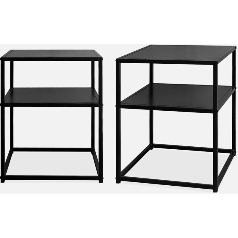 foto del prodotto set di 2 comodini in metallo nero con ripiano