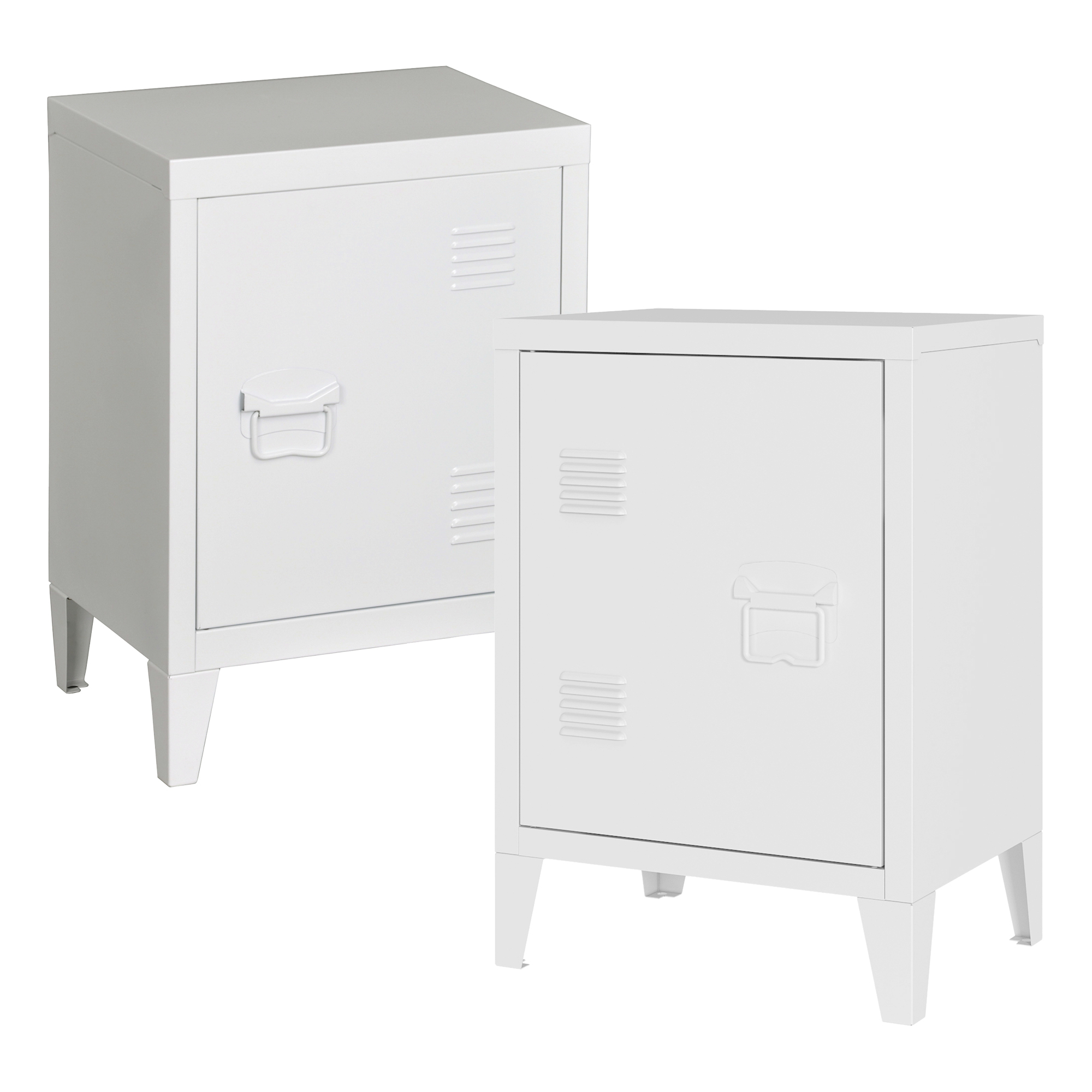 foto del prodotto set di 2 comodini 'inari' in acciaio con anta e maniglia a destra e sinistra - bianco en.casa
