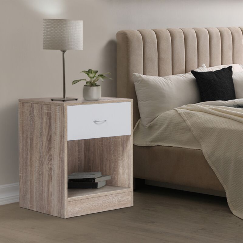 foto del prodotto set di 2 comodini olga in legno di faggio e cassetto bianco