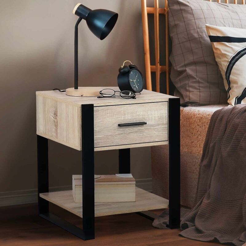 foto del prodotto set di 2 comodini onyx a 1 cassetto in legno e nero
