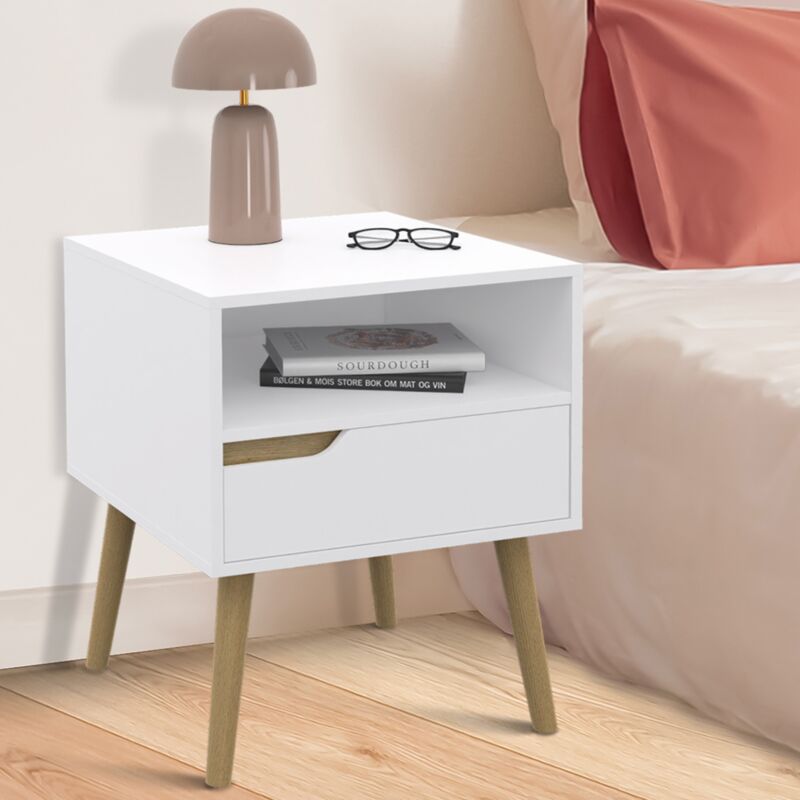 foto del prodotto set di 2 comodini scandinavi a 1 cassetto bianchi helsinki