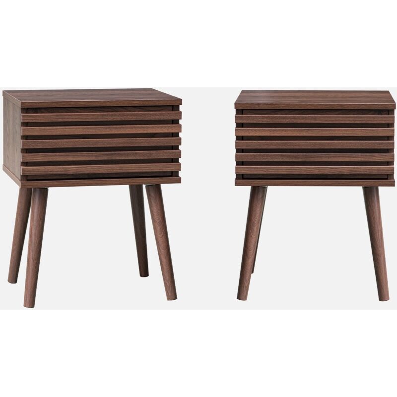 foto del prodotto set di 2 comodini scandinavi con decoro in legno scanalato