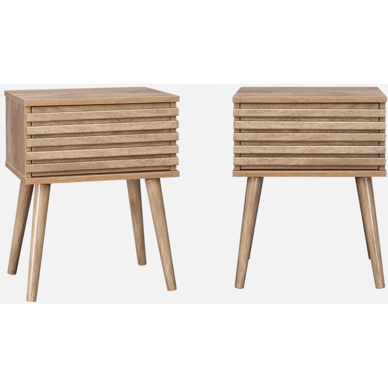 foto del prodotto set di 2 comodini scandinavi con decoro in legno scanalato