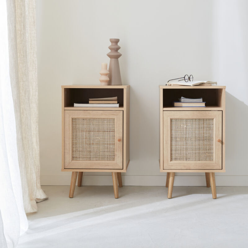 foto del prodotto set di 2 comodini scandinavi in intrecciatura cannage