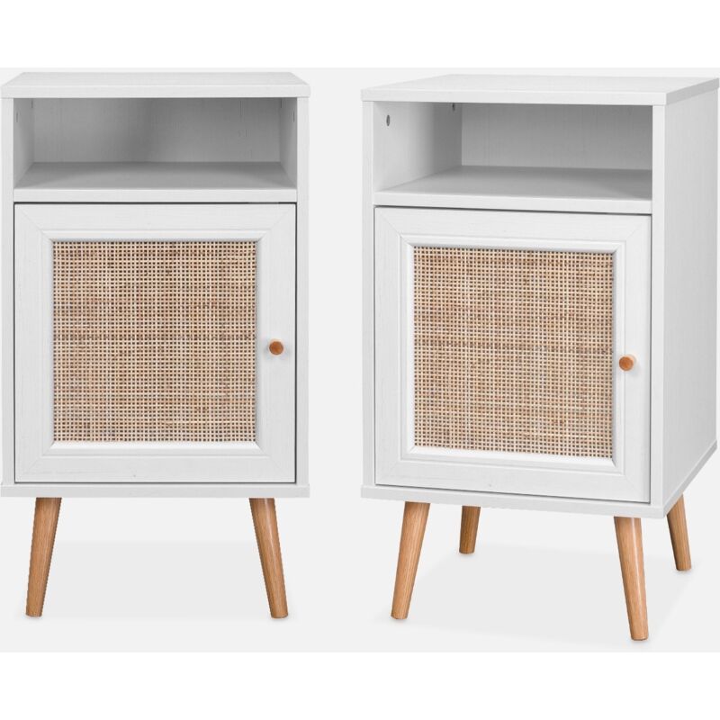 foto del prodotto set di 2 comodini scandinavi in intrecciatura cannage