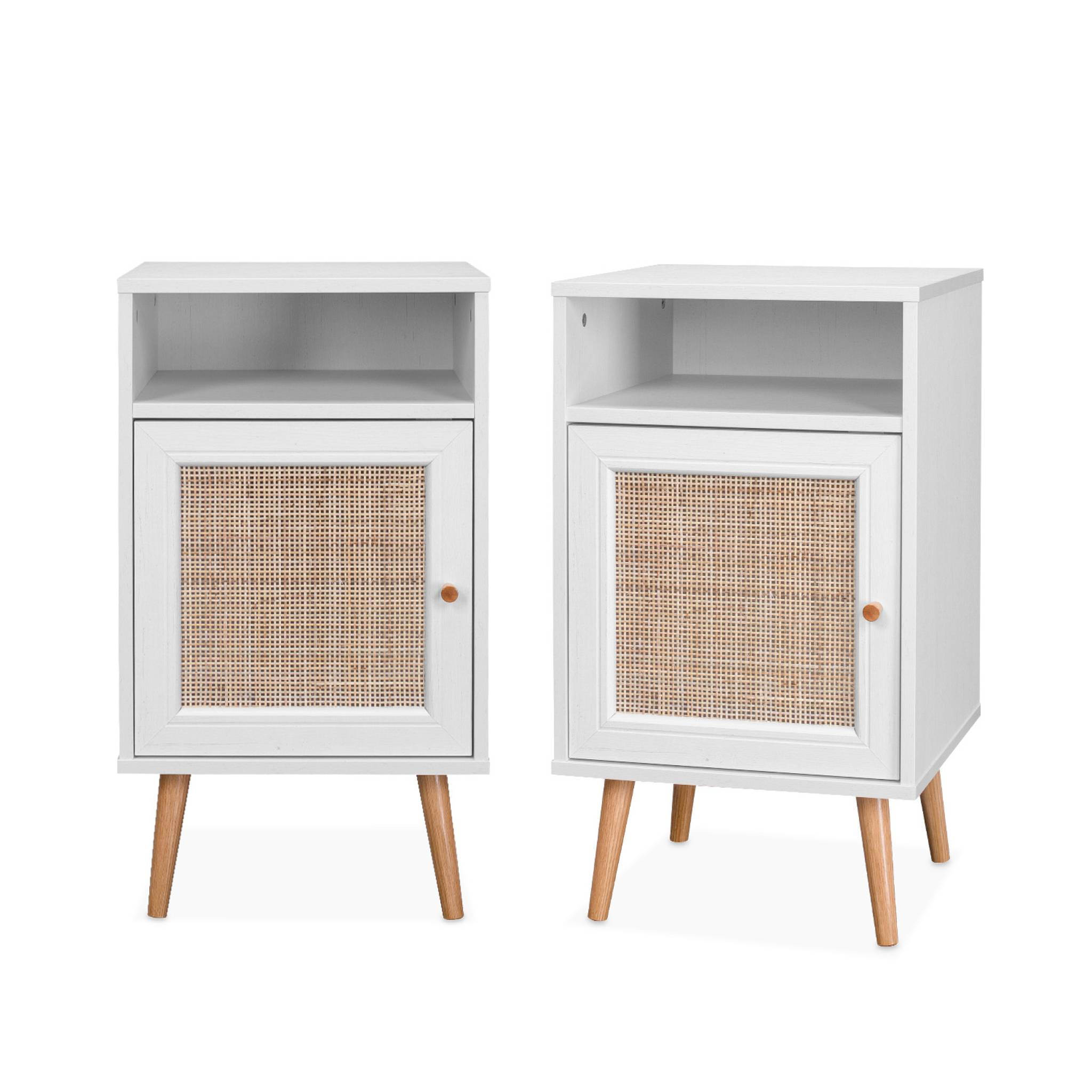 foto del prodotto set di 2 comodini scandinavi in intrecciatura cannage, bianco sporco