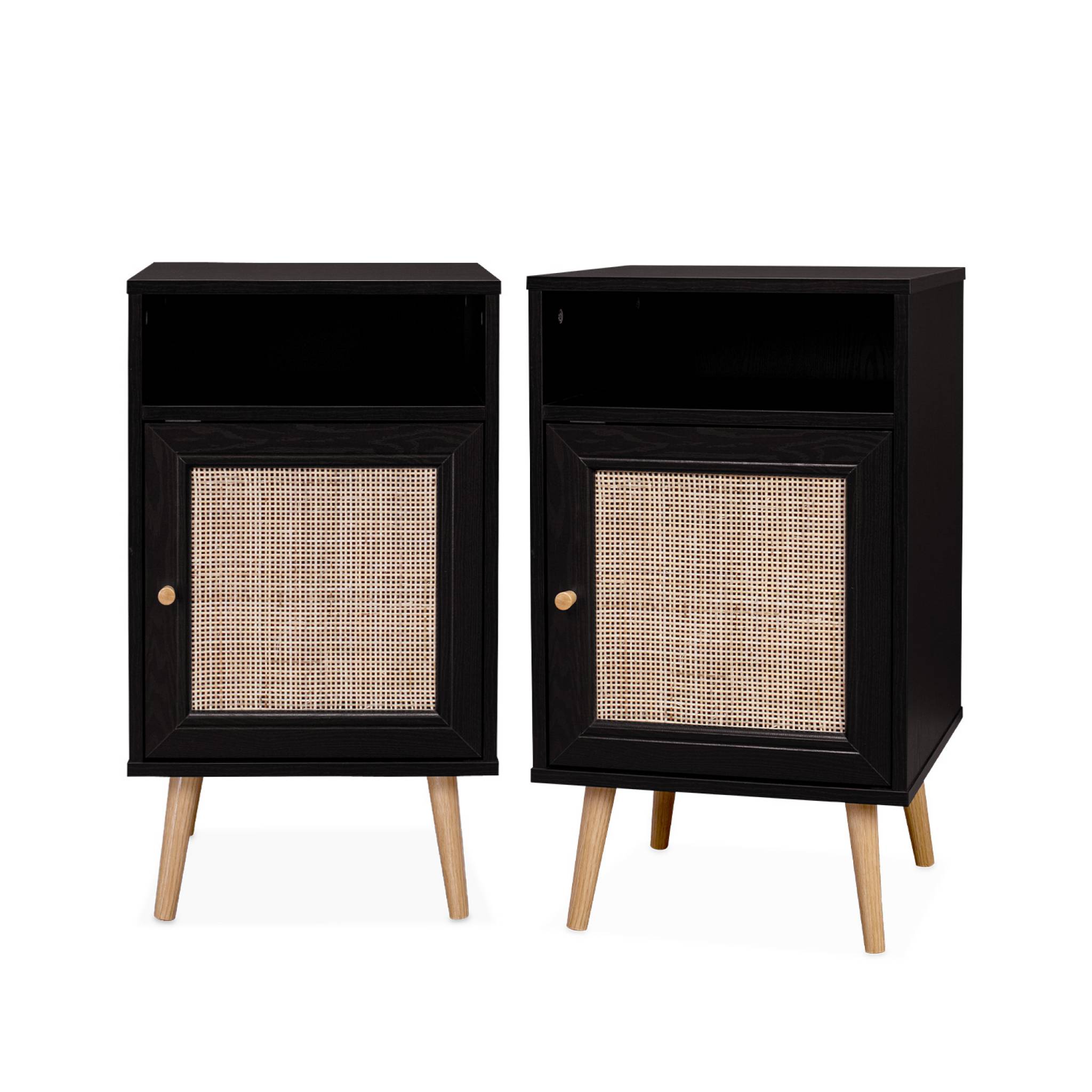 foto del prodotto set di 2 comodini scandinavi in intrecciatura cannage, nero