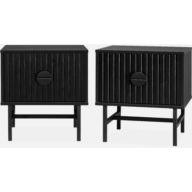foto del prodotto set di 2 comodino effetto legno scanalato, nero