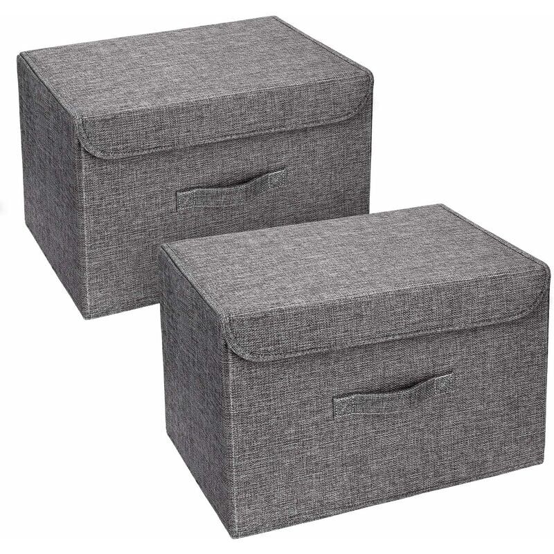 foto del prodotto set di 2 contenitori lavabili, contenitori pieghevoli per vestiti, contenitori in tessuto con coperchi e maniglie per casa, ufficio, cameretta,