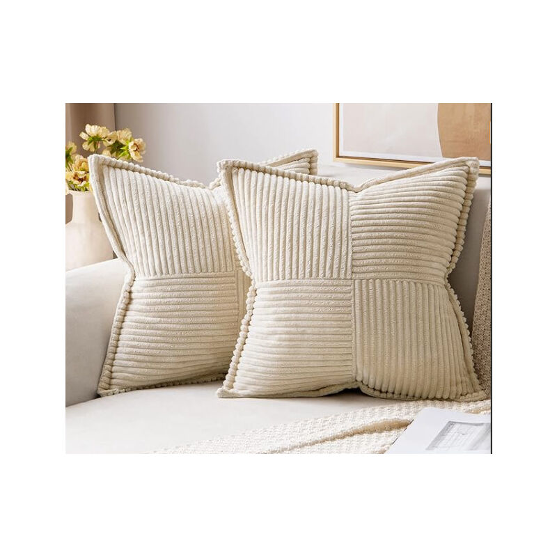 foto del prodotto set di 2 copricuscini in velluto a coste, motivo patchwork, morbidi e decorativi, per la casa, divano, camera da letto, beige, 45x45 cm sollbry