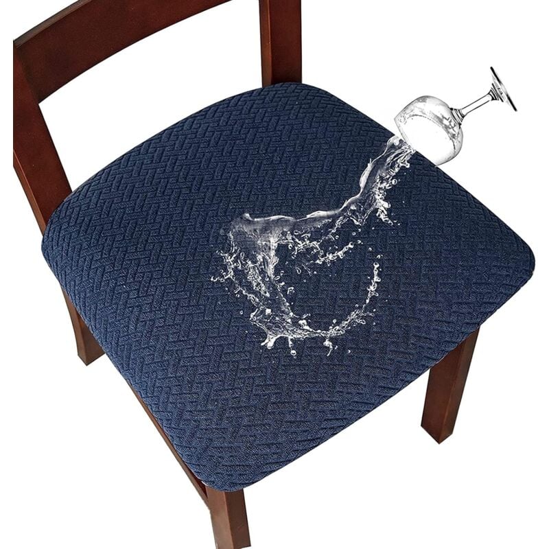 foto del prodotto set di 2 coprisedie impermeabili jacquard elasticizzati, fodere per sedie da pranzo fodere per sedie da cucina con fibbia blu marino 