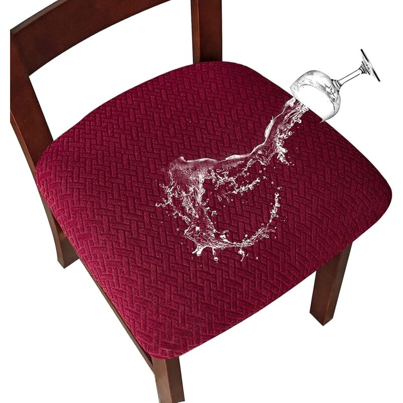 foto del prodotto set di 2 coprisedie impermeabili jacquard elasticizzati, fodere per sedie da pranzo fodere per sedie da cucina con fibbia rosso vino 