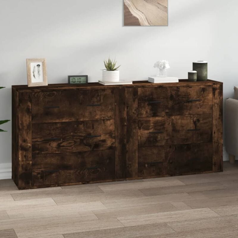 foto del prodotto set di 2 credenze madie moderne ,buffet da cucina ,rovere fumo in legno multistrato itd86356