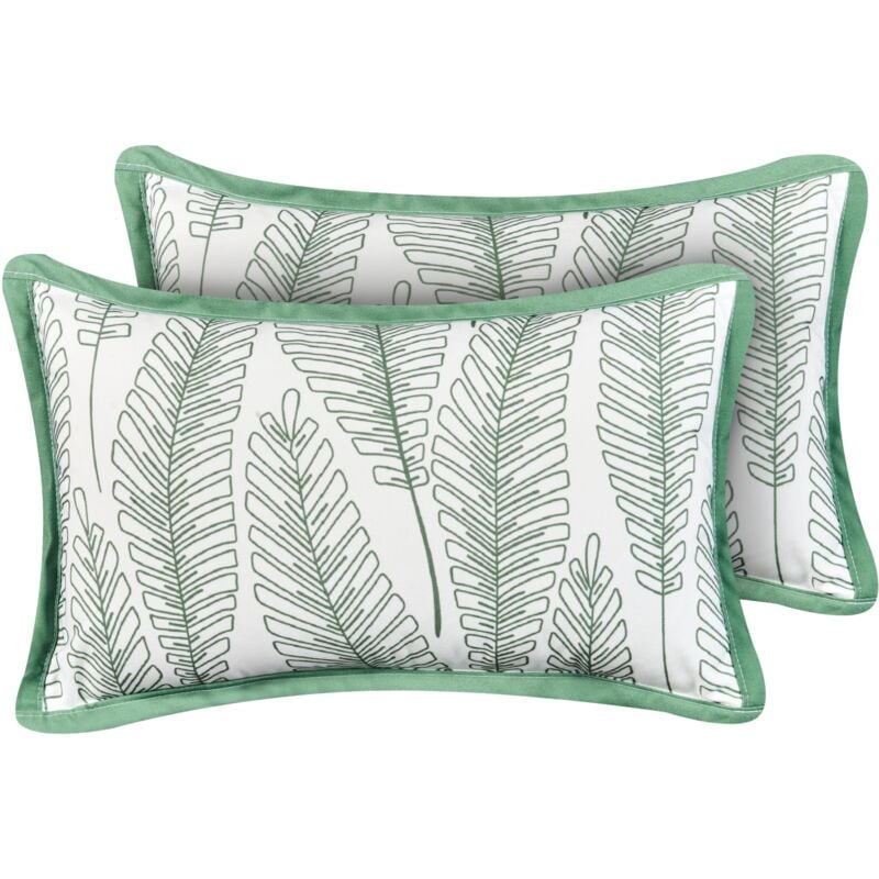 foto del prodotto set di 2 cuscini da esterno con motivo a foglie verde 30 x 50 cm meadow