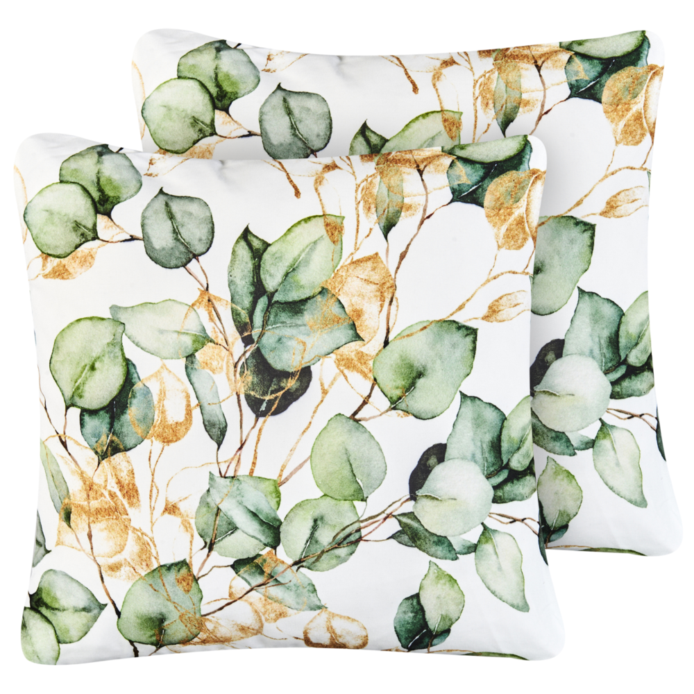 foto del prodotto set di 2 cuscini da esterno in poliestere multicolore 45 x 45 cm con motivo a foglie accessorio da giardino