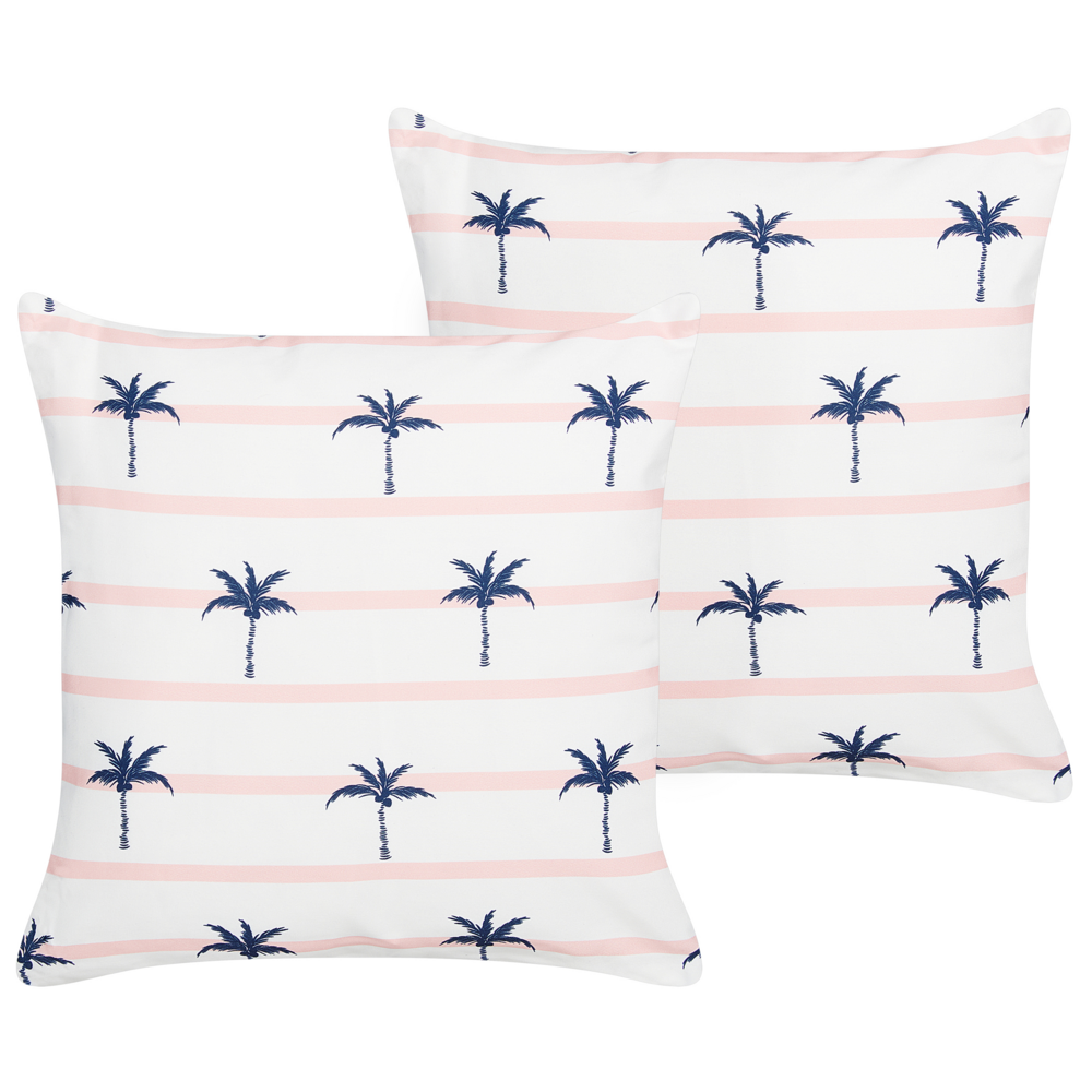 foto del prodotto set di 2 cuscini da giardino in poliestere bianco con motivo a palme 45 x 45 cm rettangolare moderno per esterni resistente all 39 acqua
