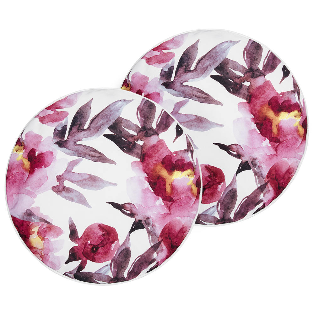 foto del prodotto set di 2 cuscini da giardino in poliestere bianco e rosa con motivo floreale 40 cm rotondi moderno per esterni resistente all 39 acqua