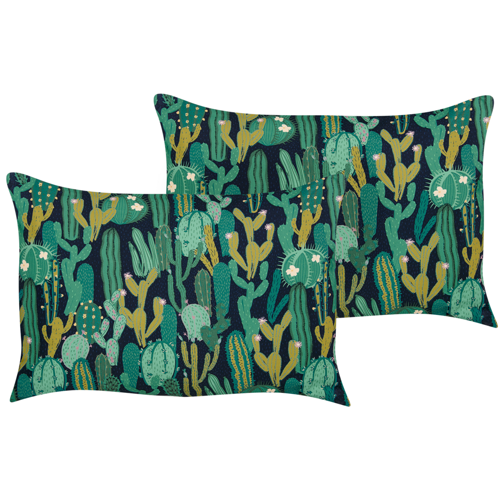 foto del prodotto set di 2 cuscini da giardino in poliestere verde con motivo a cactus 40 x 60 cm, rettangolari, moderni e resistenti all 39 acqua.