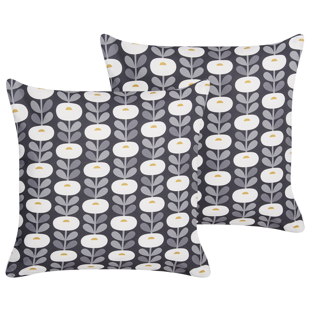 foto del prodotto set di 2 cuscini da giardino in tessuto di poliestere grigio con motivo geometrico 45 x 45 cm resistente all'acqua