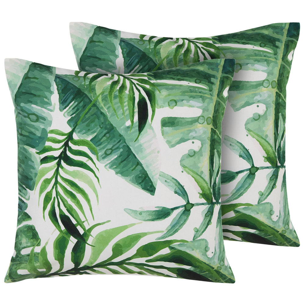foto del prodotto set di 2 cuscini da giardino motivo foglia verde poliestere quadrato 45 x 45 cm impermeabile design moderno