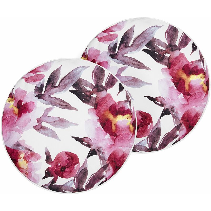 foto del prodotto set di 2 cuscini da giardino per esterni 40 cm rotondi in poliestere con motivo floreale bianco e rosa lanrosso