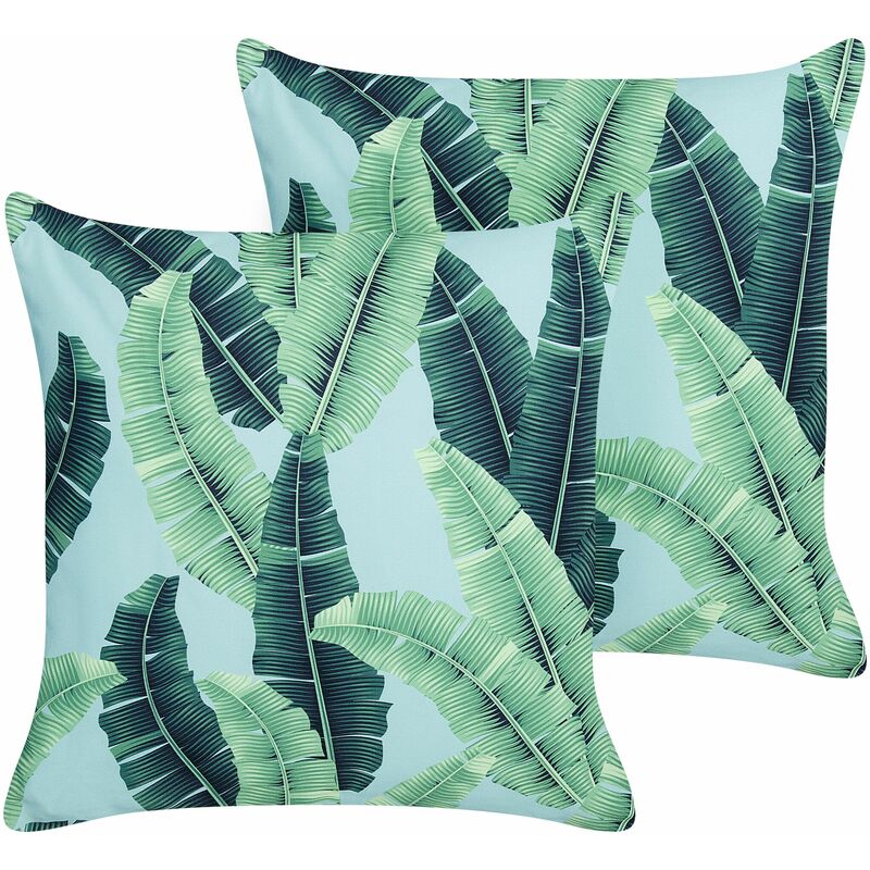 foto del prodotto set di 2 cuscini da giardino per esterni copri cuscini da lancio motivo a foglie 45 x45 cm poliestere verde boissano