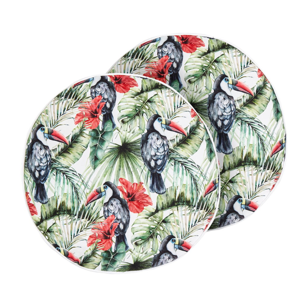 foto del prodotto set di 2 cuscini da giardino per esterni cuscini decorativi rotondi con stampa floreale e tucano 40 cm multicolore castelaro