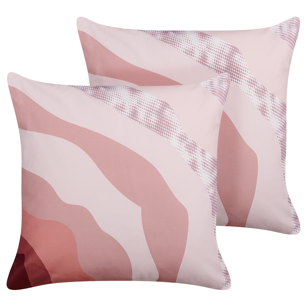 foto del prodotto set di 2 cuscini da giardino per esterni in poliestere con motivo astratto rosa 45 x 45 cm fodere resistenti all 39 acqua